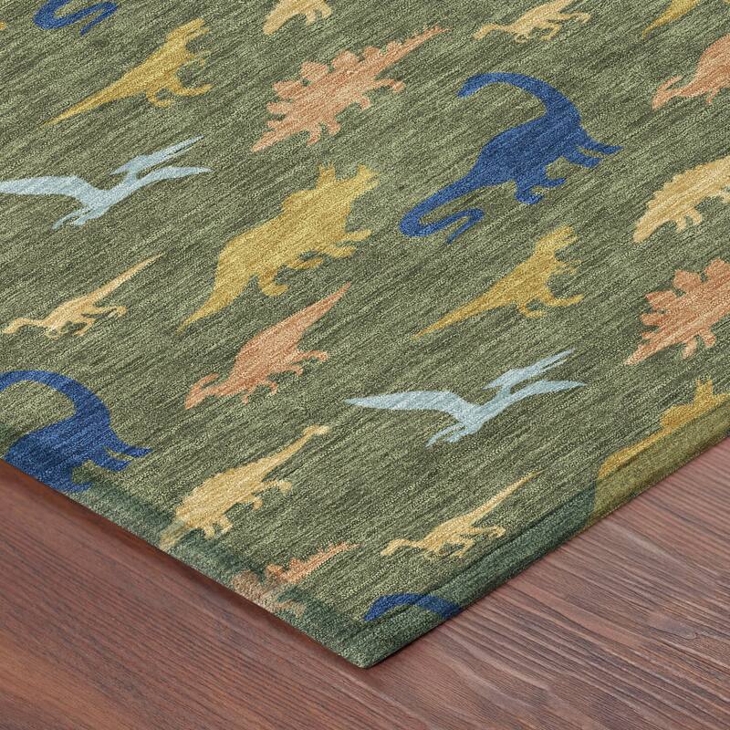 Machine Washable Indoor/ Outdoor Modern Dinosaur Chantille Rug