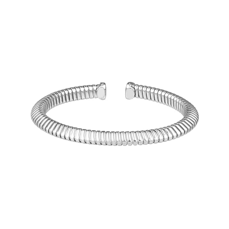 Curata 925 Sterling Silver 7" 6mm Italian Rhodium Tubogas Flexible Bracelet