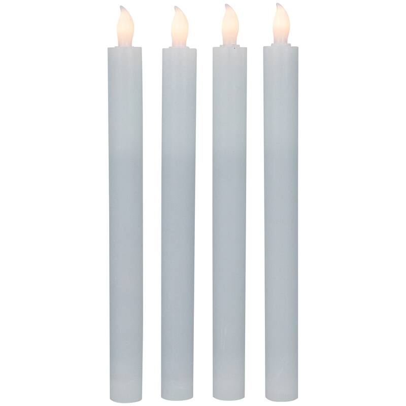 Set of 4 Solid White LED Flameless Flickering Wax Taper Candles 9.5"