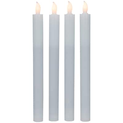 Set of 4 Solid White LED Flameless Flickering Wax Taper Candles 9.5"