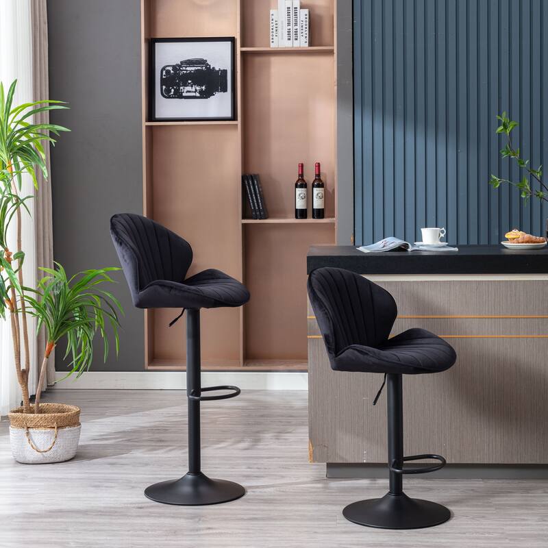 Set of 2 Adjustable Barstools with Back and Footrest