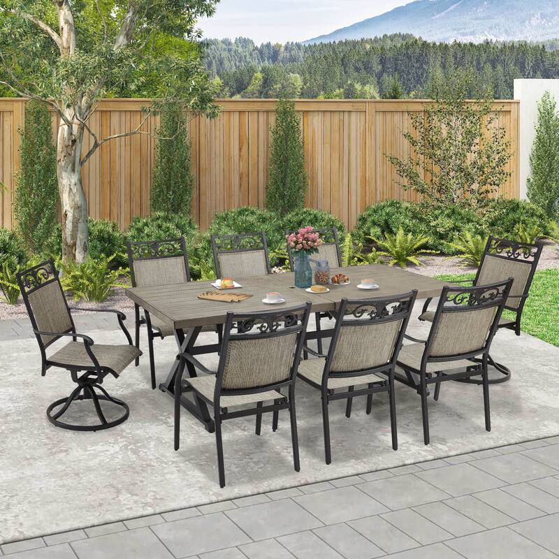 Outdoor Dining Patio Set with 8 Dining Chairs and 1 Dining Table - Grey/Beige