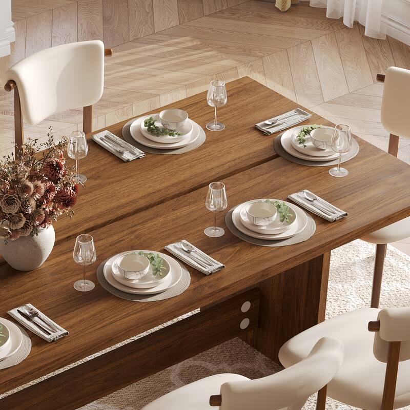 86.7" Mid Century Modern Wood Dining Table, Retangular Brown Wood Kitchen Table for 8-10