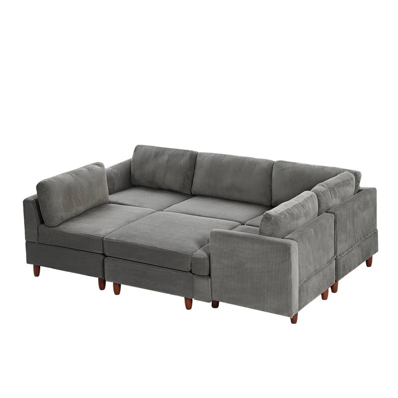 95.6" Corduroy Modular Sectional Sofa (6-Seater) with Sleeper Function