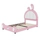 preview thumbnail 4 of 22, Twin Size Upholstered Bed Frame with Rabbit-Shaped Headboard, Cute Cartoon Faux Leather Platform Bed w/ Bed End Storage Pocket