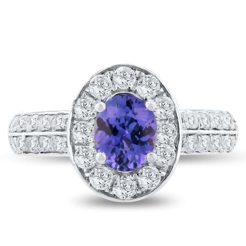 Auriya Platinum 1 1/8ct Rare Oval-Cut Blue Sapphire and 3/4ctw Halo Diamond Engagement Ring