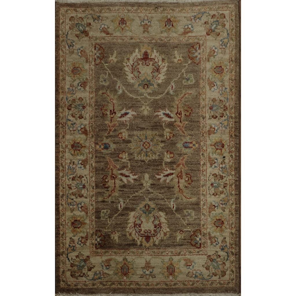 Hand Knotted Oriental 100% Wool Carpet Traditional All-Over Brown Peshawar Area Rug - 3' 2'' X 2' 0''