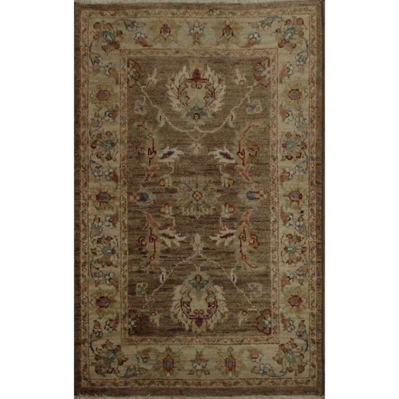 Hand Knotted Oriental 100% Wool Carpet Traditional All-Over Brown Peshawar Area Rug - 3' 2'' X 2' 0''