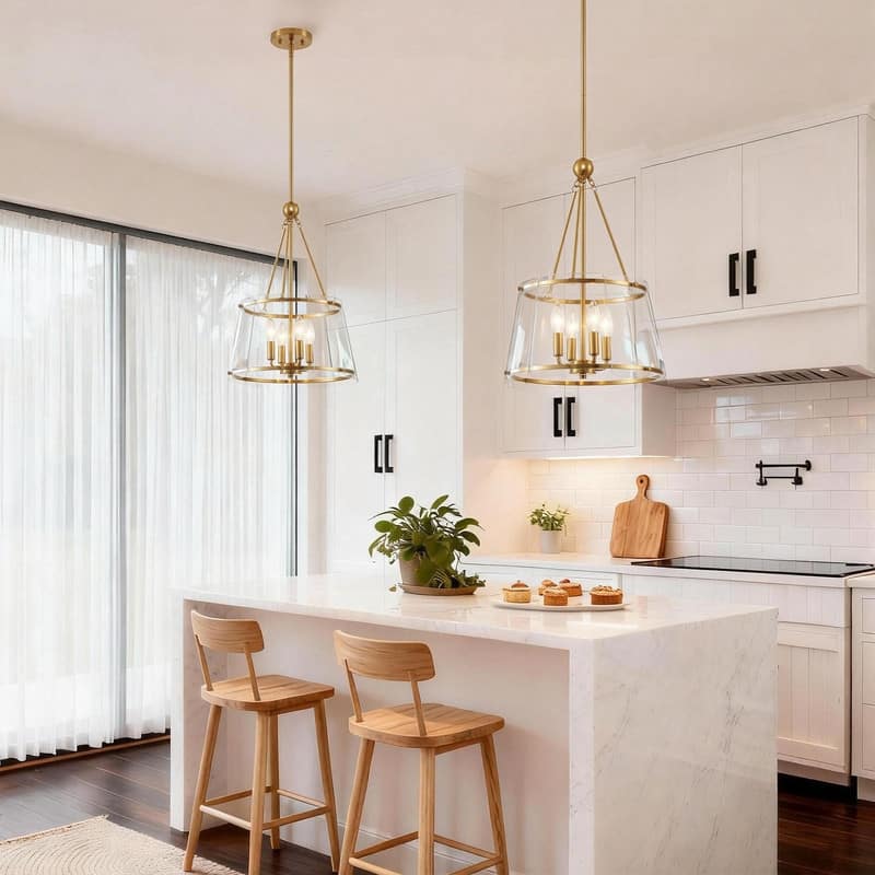 KAWOTI Gold Glam 4-Light Chandelier-Adjustable Height - W15" x H29.75"(Max H65.75")