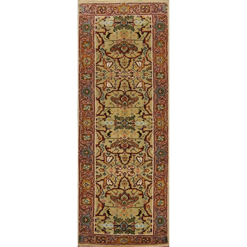 Hand-knotted Transitional Wool Carpet Green Oushak Rug Oriental Carpet Floral Area Rug Oriental Carpet - 8' 0'' X 2' 7''