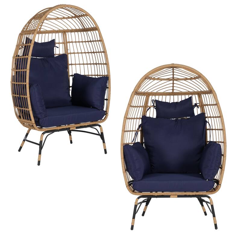 Luxury All-Weather Egg Chair with Ottoman, Oversized Rattan Hanging Chair for Patio, Balcony & Backyard
