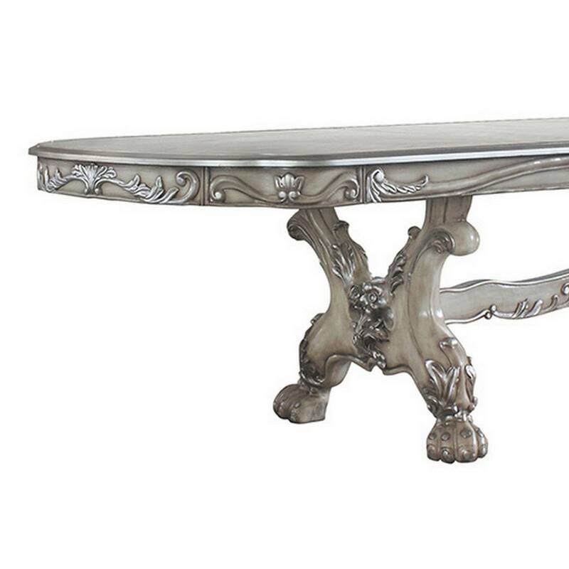 Dining Table with Scrolled Motifs and Claw Feet, Silver