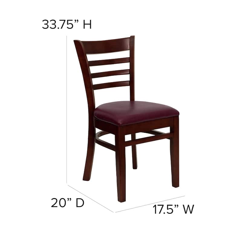 Ladder Back Wooden Restaurant Chair - 17.5"W x 20"D x 33.75"H