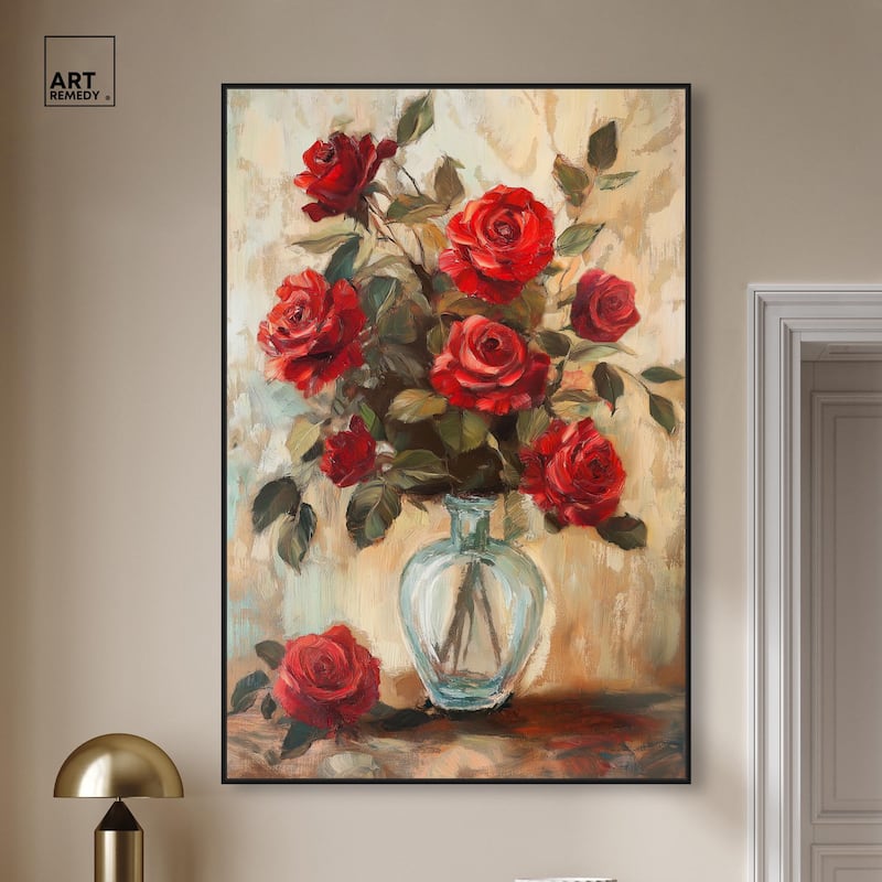 Ruby Roses in Riad Glass Canvas by Art Remedy