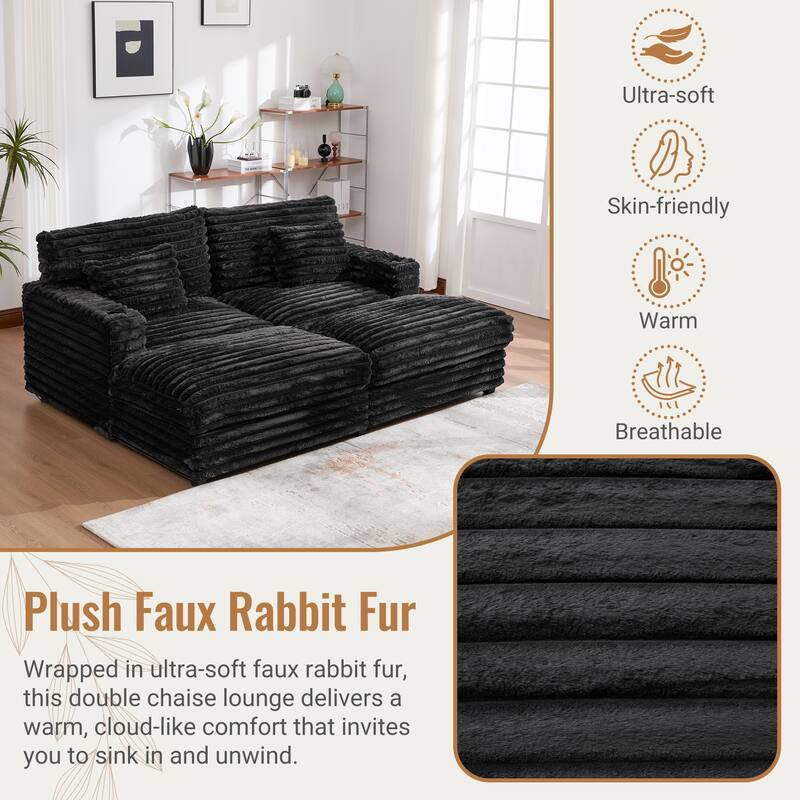 83.5" Oversized Double Chaise Sofa Bed - Plush Cloud Couch w/ USB Ports, Cup Holders & 2 Pillows, Upholstered Sleeper