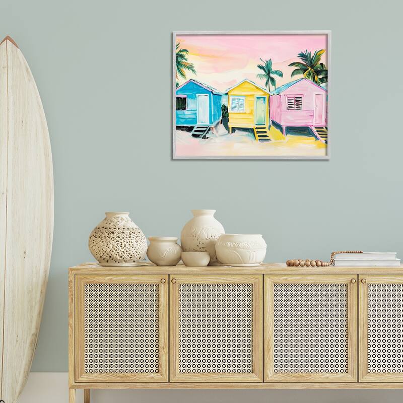 Stupell Pastel Tropical Beach Cabins Framed Giclee Art Design By Arlington Prints