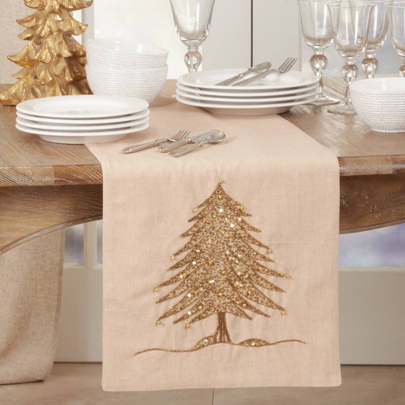 Table Runner With Beaded Christmas Tree Design