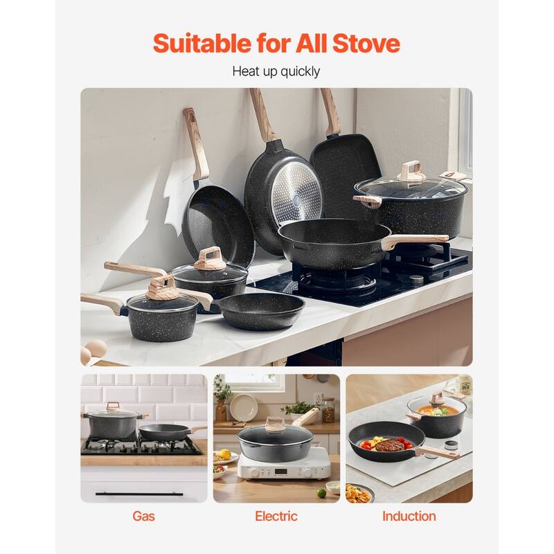 Aluminum Cookware Set with Non-Stick Pans and Lids