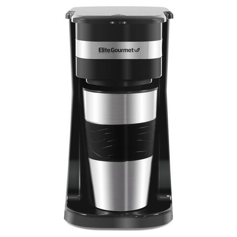 Elite Gourmet Single Serve Personal Coffee Maker with Stainless Steel Travel Mug