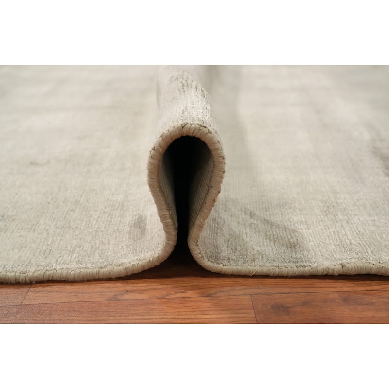 Hand Knotted Oriental Viscose Silk Carpet Modern Modern Beige & Ivories Abstract Area Rug - 11' 9'' X 8' 1''
