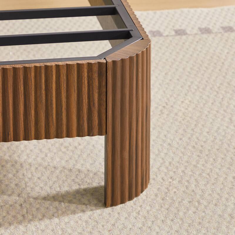 Queen Size Bed Frame with Storage Headboard, Built-in Charging Station, Wavy Design, Silent Operation, Walnut Finish