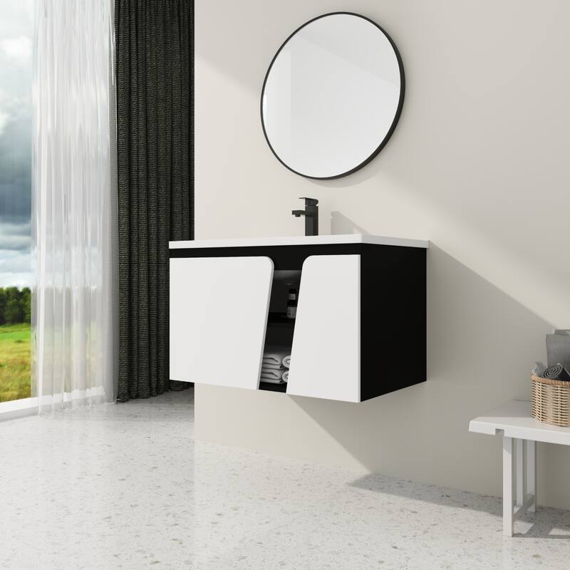 GDFStudio - Lennox Floating Bathroom Vanity with Ceramic Sink, Soft-Close Door