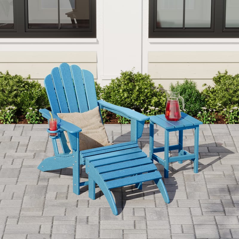 Aderson Outdoor Poly Adirondack Chair with Side Table and Ottoman