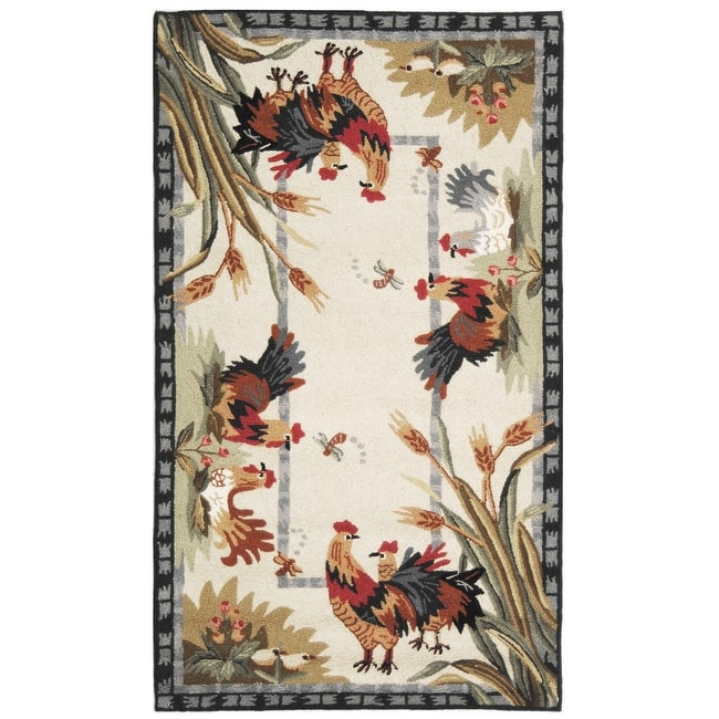 SAFAVIEH Handmade Chelsea Yauheniya French Country Rooster Wool Rug - 2'6" x 4' - Ivory