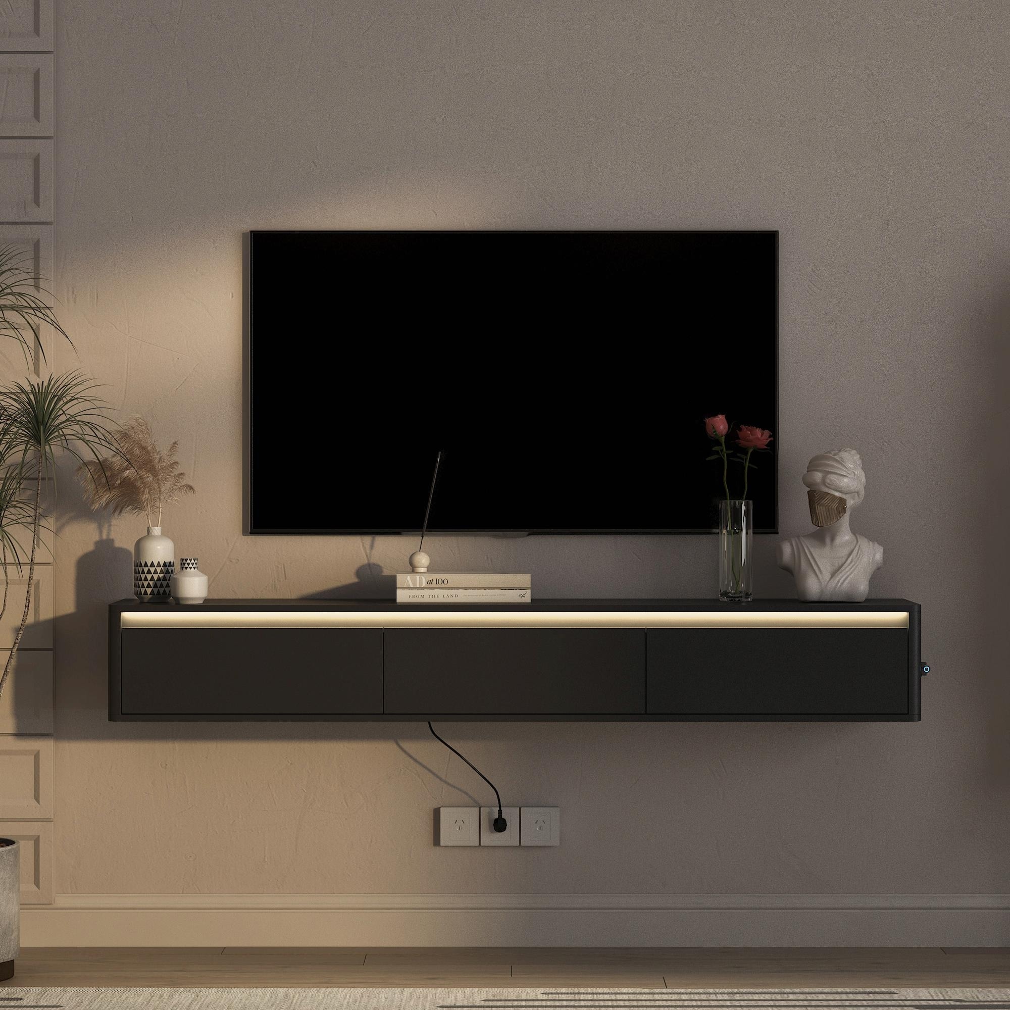 High Gloss Floating TV Cabinet with Power & USB Charging