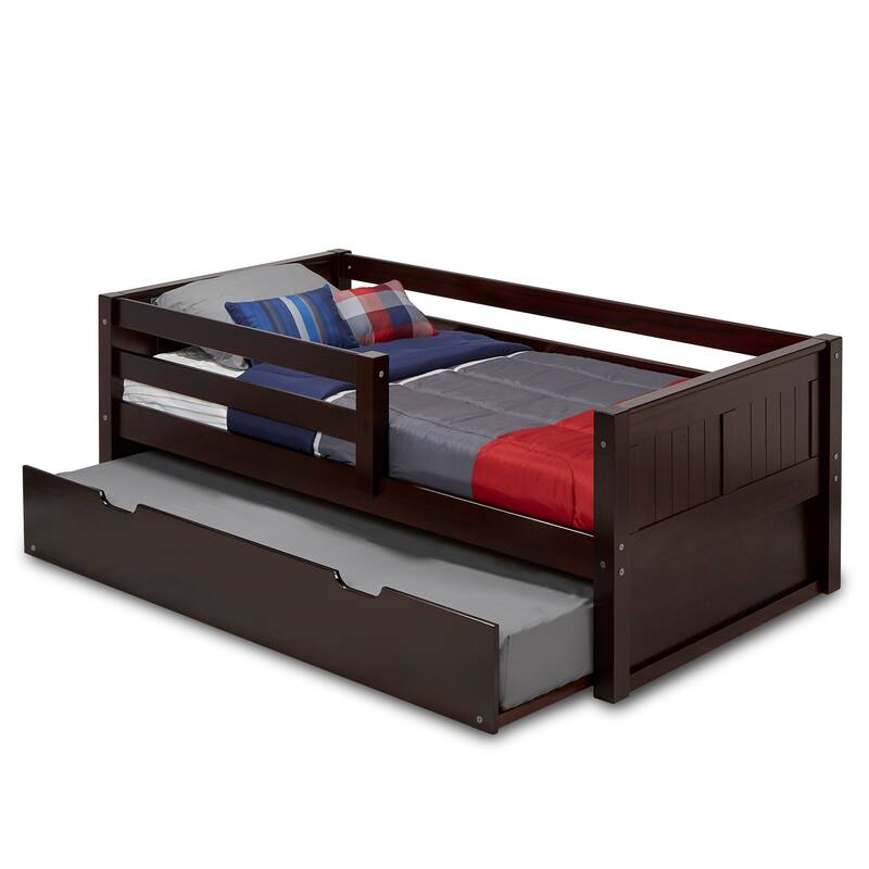 Camaflexi Panel Headboard - Twin Size Day Bed with Front Guard Rail & Twin Trundle - Cappuccino