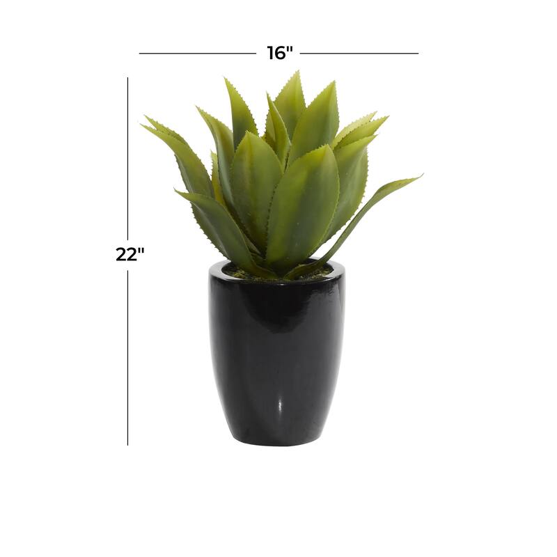 Green Faux Foliage Agave Artificial Plant with Realistic Leaves and Black Fiberglass Pot