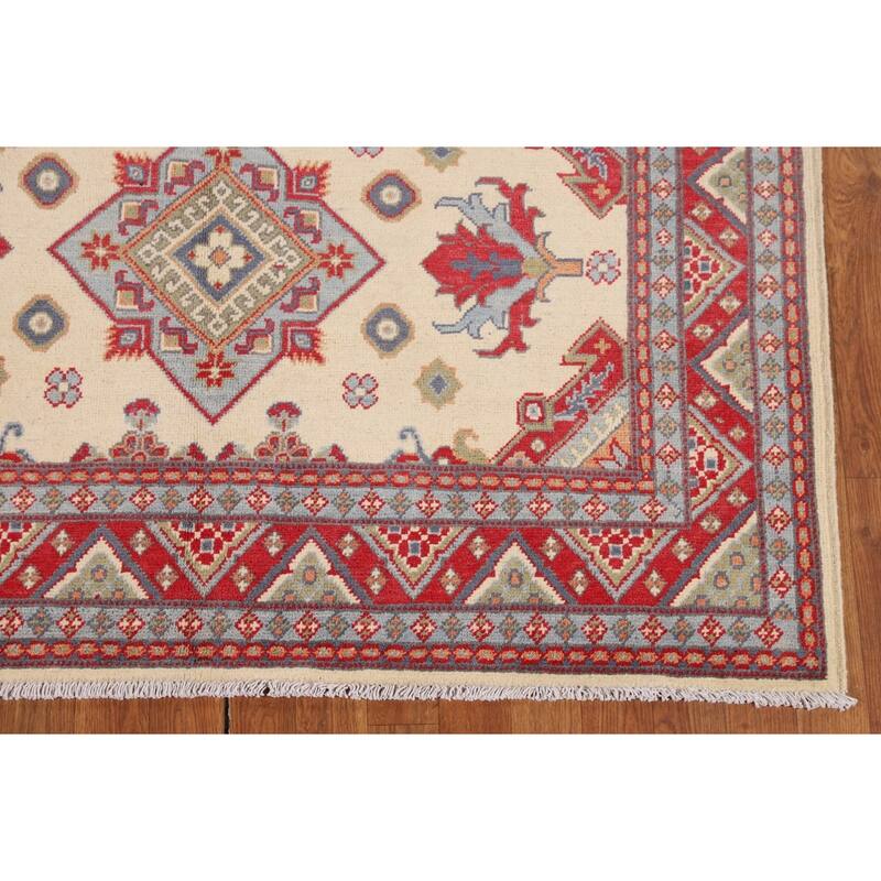Ivory Kazak Oriental Area Rug Hand-Knotted Traditional Wool Carpet - 4'11" x 6'6"