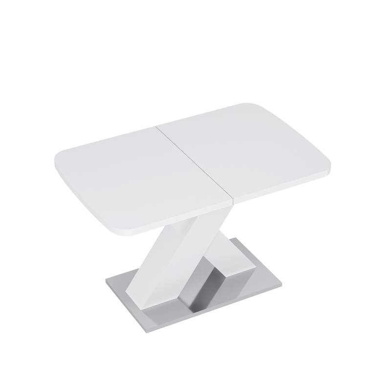 Modern Square Dining Table, Stretchable, with X-Shape Table Leg with Metal Base