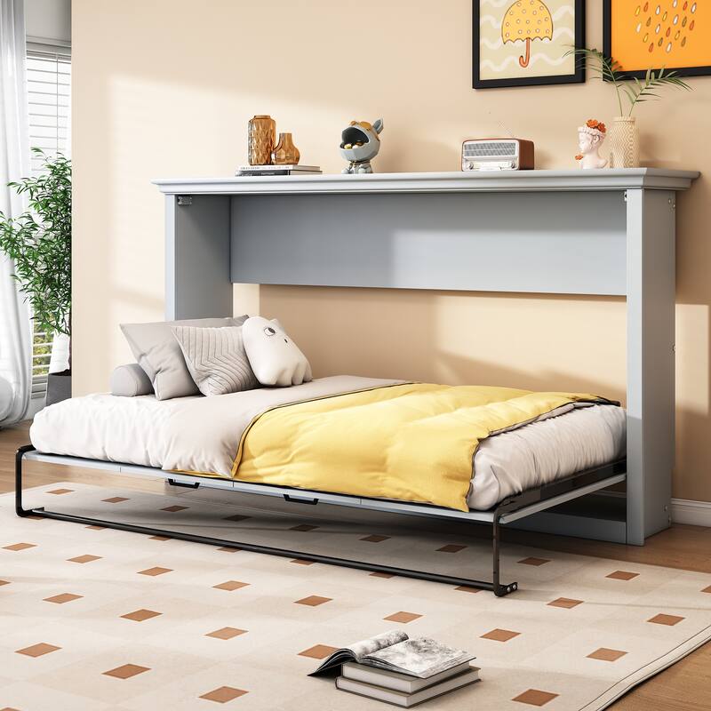 Twin Murphy Bed that Folds into a Cabinet, Metal Frame with Wood Slats, No Box Spring Needed