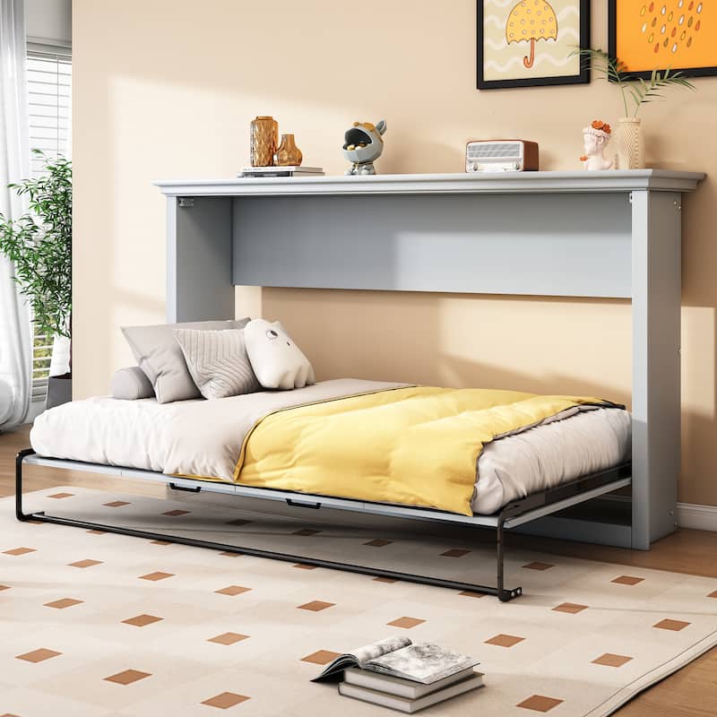 Twin Size Space Saving Folded Murphy Bed in Grey - Grey