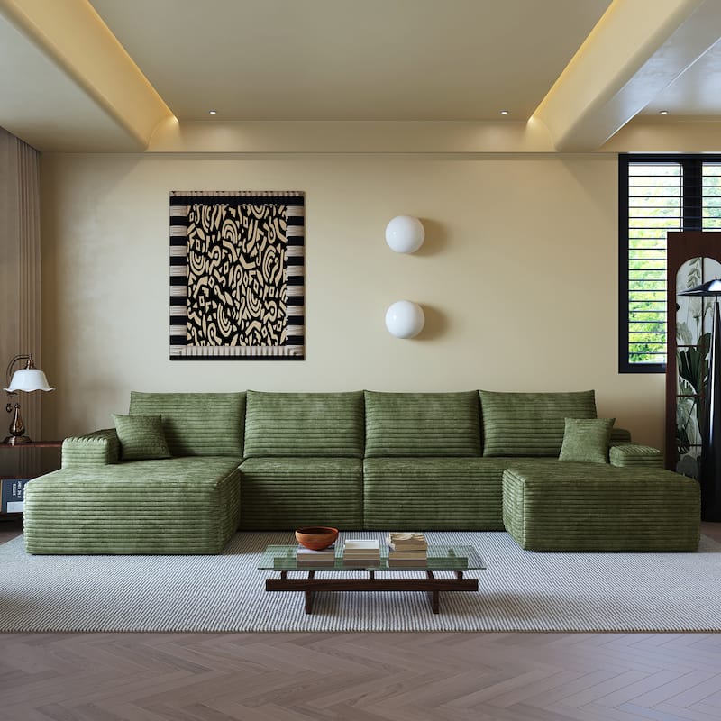 Modular U-shaped Sectional Sofa Symmetrical Deep Seat Sectional Couch with Left Facing Chaise Lounge and Ottoman - Green