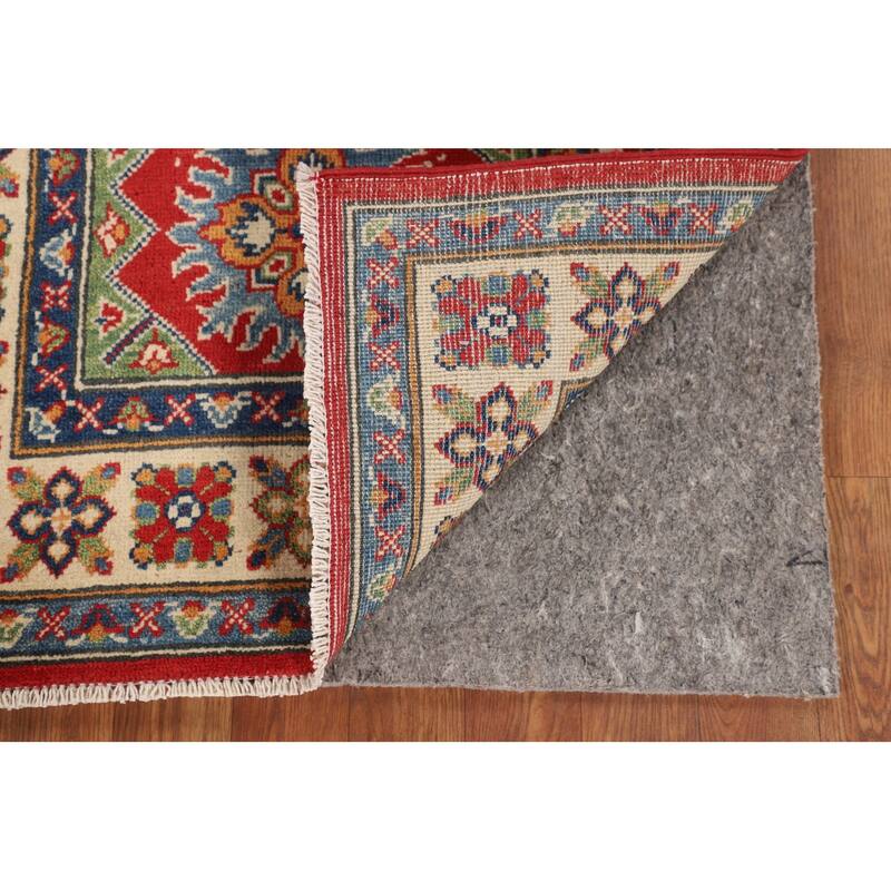 Kazak Foyer Rug Hand-Knotted Red Geometric Wool Carpet - 2'6" x 4'1"