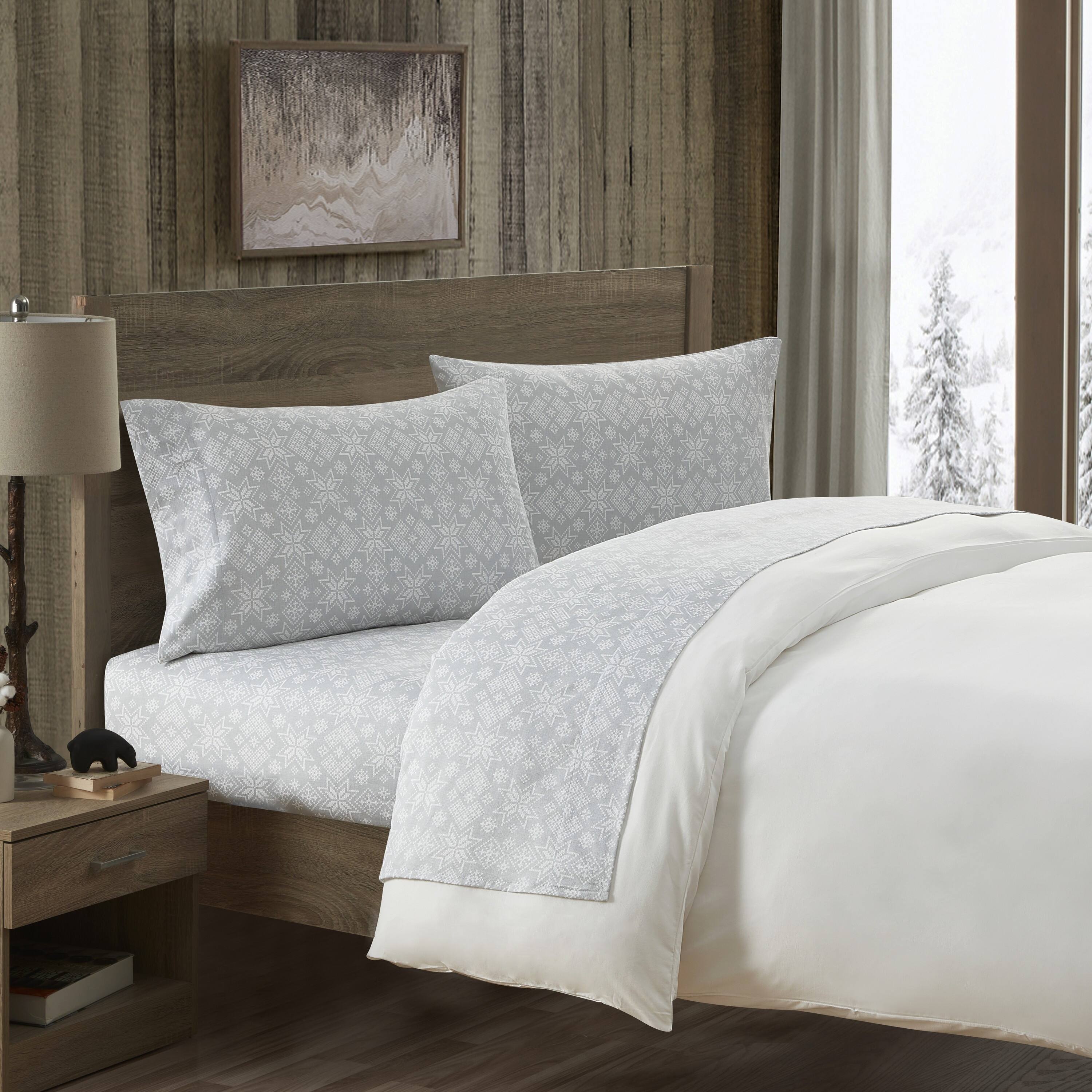Bearpaw Fair Isle Grey Triple Brushed Cotton Flannel Bed Sheet Set On