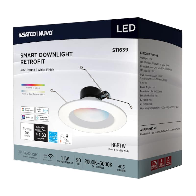 Starfish 11W LED Retrofit Downlight 5-6 Inch RGBTW Round White