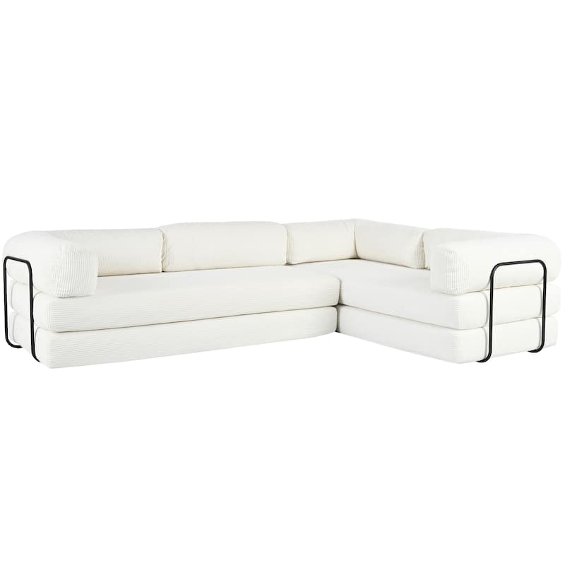 L-Shaped Modular Sectional Sofa with Chaise, Corduroy Convertible Sleeper Sofa Bed, High-Resilience Foam Compressed Sofa