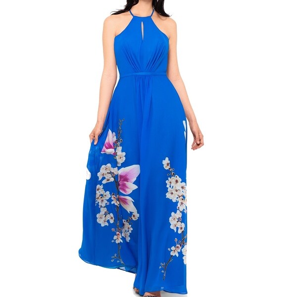 betsy & adam chiffon ruffle maxi gown