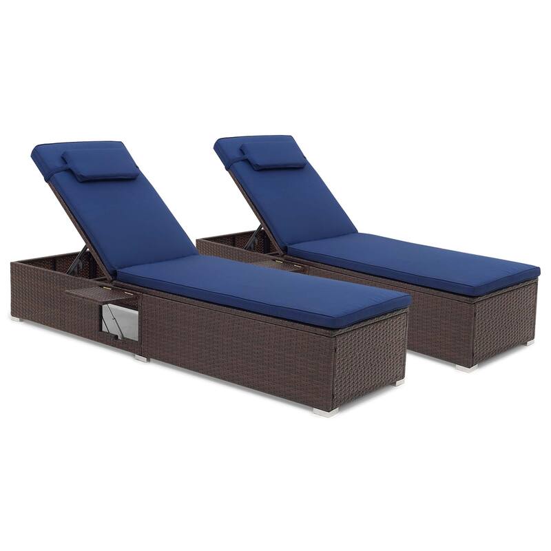 Costway 2 PCS Patio Chaise Lounge with 6-level Backrest Comfy Seat - 2 pcs