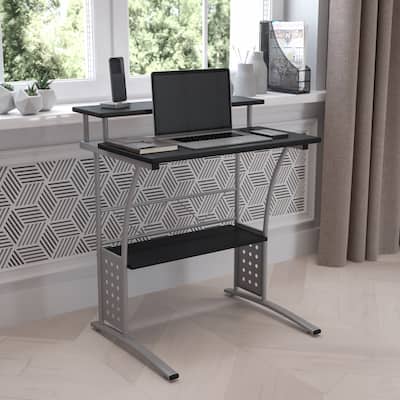 Computer Desk with Top and Bottom Storage Shelves