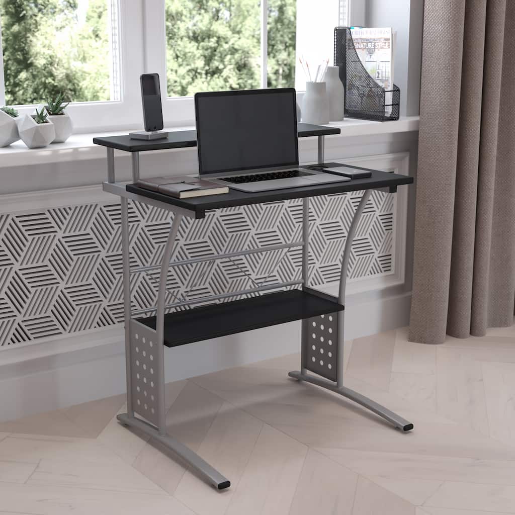 Computer Desk with Top and Bottom Storage Shelves