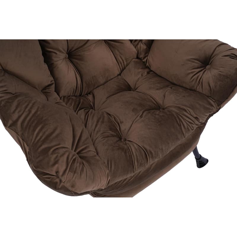 Cotton Lounge Chair with Ottoman, Footrest & Side Pocket (300lb Capacity)