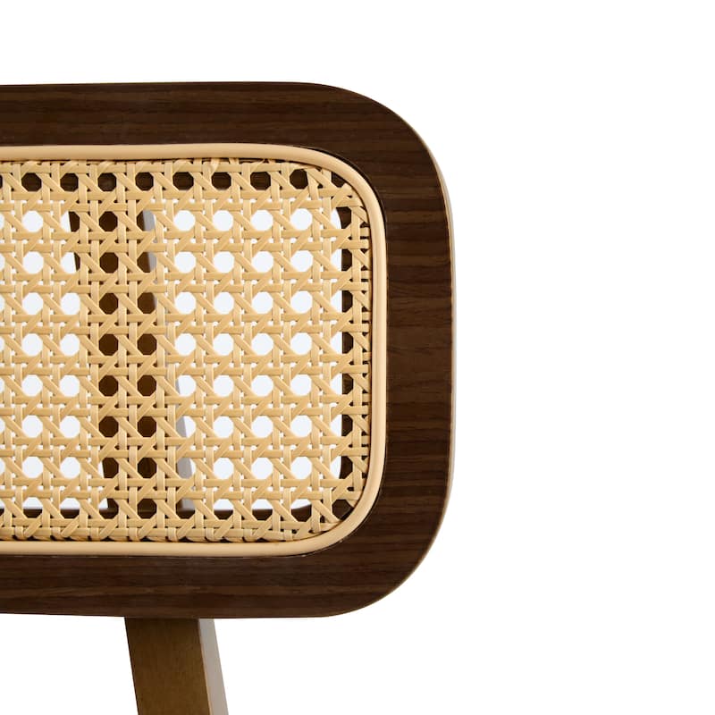 Natural Wood Bar Stools Set of 2 with Woven Rattan Backrest