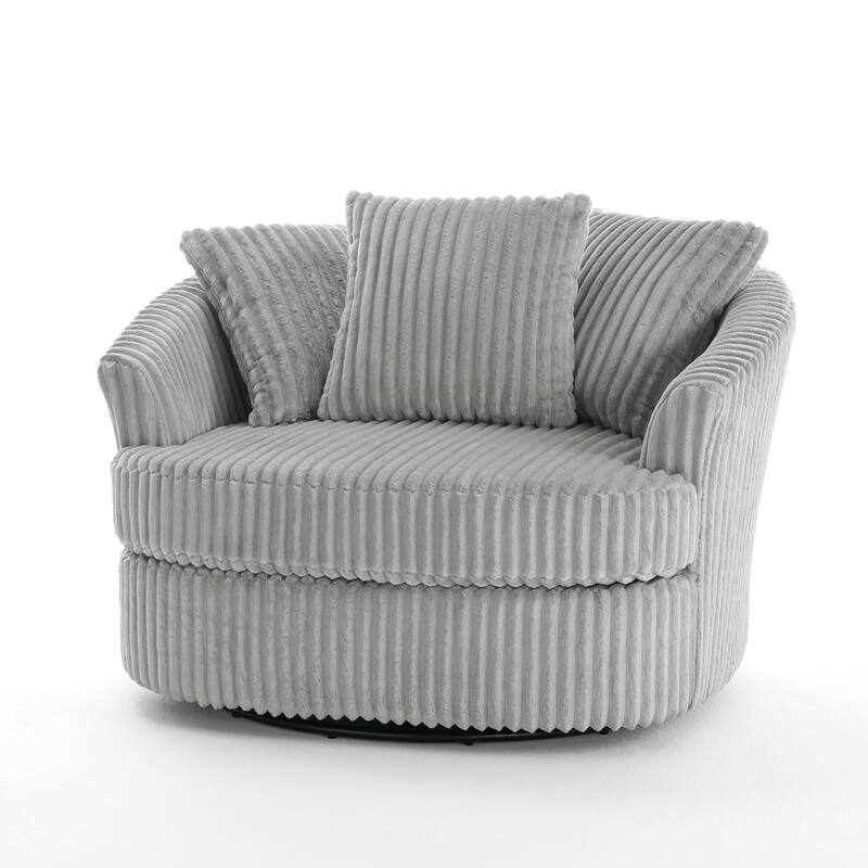 2 Set Oversized 43" W Plush Corduroy Swivel Barrel Chair with Pillows