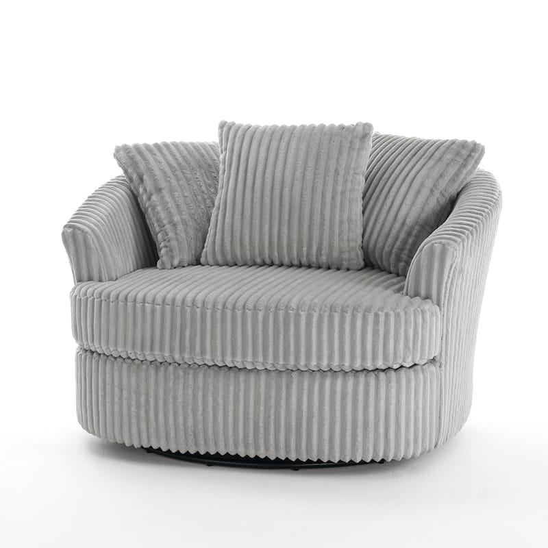 Oversized 43" W Plush Corduroy Recessed Arm Swivel Barrel Chair