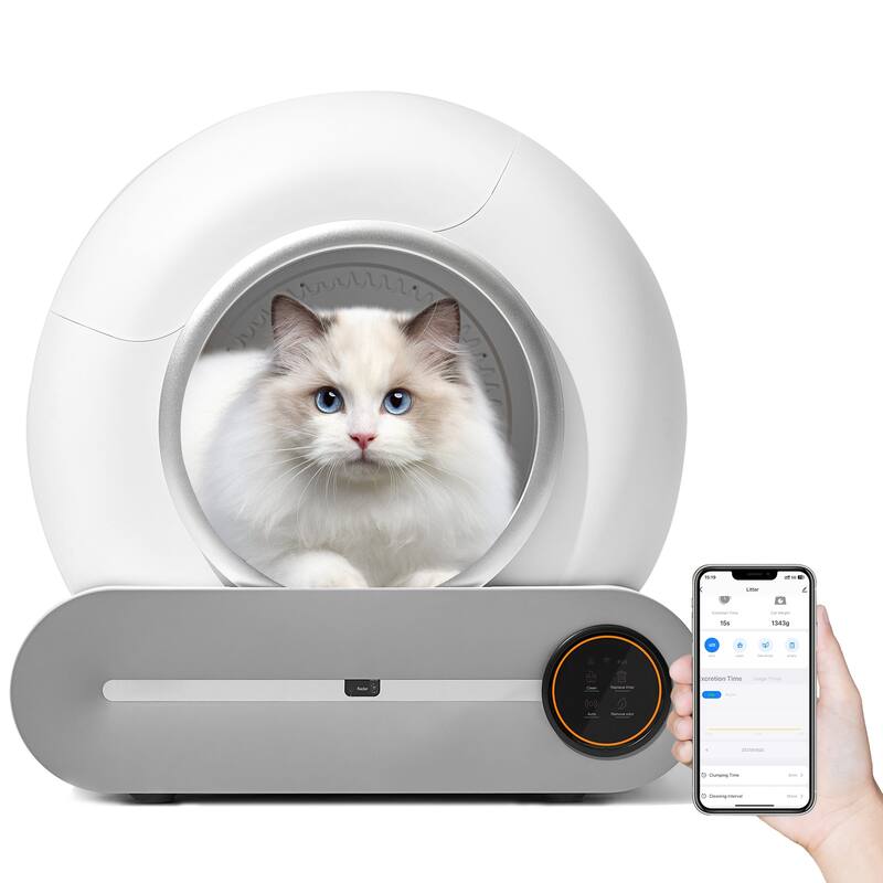 Self-Cleaning Cat Litter Box Smart Automatic Litter Pan with Liner - Off White