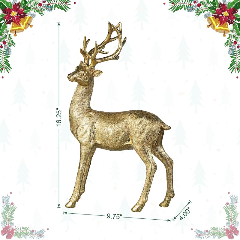 Glitzhome Resin Christmas Lying Standing Reindeer Figurines Xmas Table Decor Deer Statues
